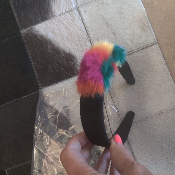 Yves st Laurent leather and fur headband New
